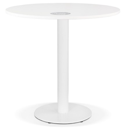 Petite table à diner 'LUCETTE' ronde en bois et fonte blanche - Ø 68 cm