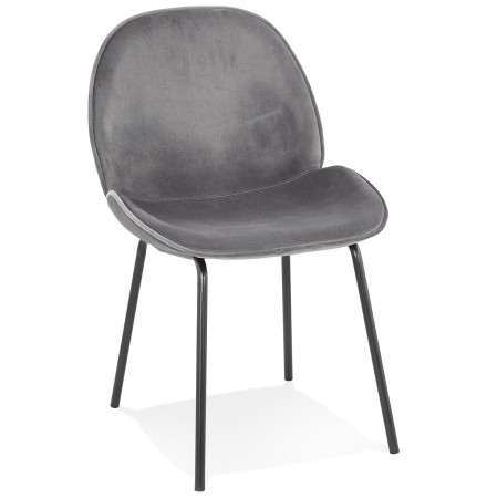 Chaise vintage 'MAGALY' en velours gris foncé et pieds en métal noir