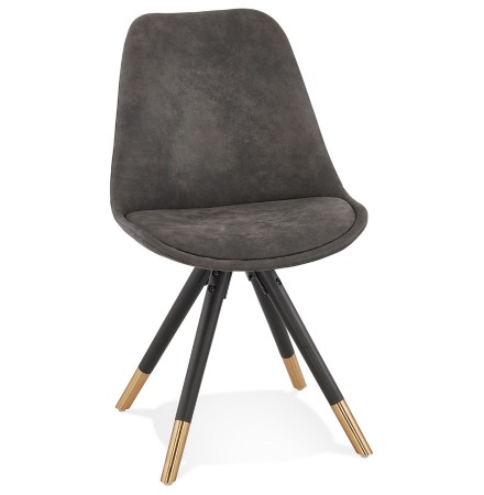 Chaise design 'MAGGY' en microfibre grise et pieds en bois noir