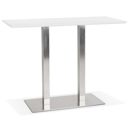 Table haute design 'MAMBO BAR' blanche avec pied en métal brossé - 150x70 cm