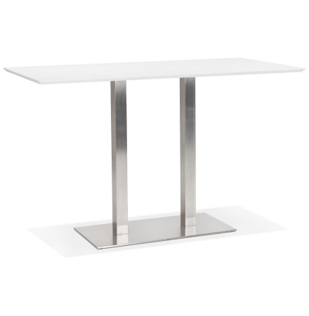 Table haute design 'MAMBO BAR' blanche avec pied en métal brossé - 180x90 cm