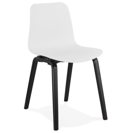 Chaise design 'PACIFIK' blanche avec pieds en bois noir