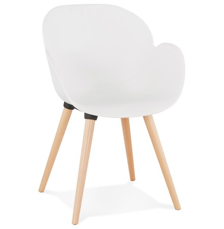 Chaise design scandinave 'PICATA' blanche avec pieds en bois