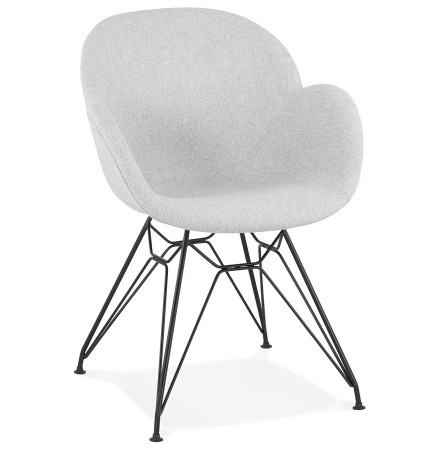 Chaise design 'PLANET' en tissu gris clair avec pieds en métal noir