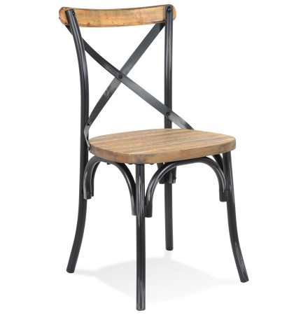 Chaise de cuisine 'RANCH' en bois finition Noyer effet vieilli noir