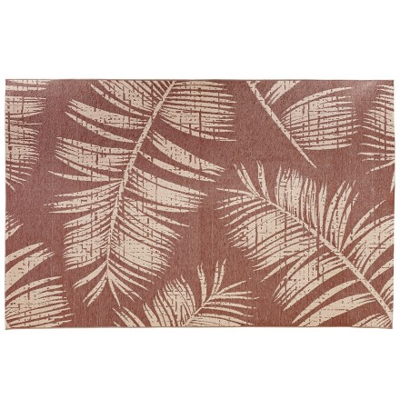 Tapis design 'SEQUOIA' 200x290 cm rouge-marron avec motifs feuilles de palmier - intérieur / extérieur