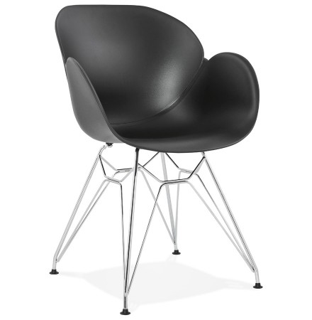 Chaise moderne 'UNAMI' noire en matière plastique avec pieds en métal chromé
