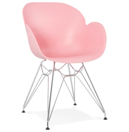 Chaise moderne 'UNAMI' rose en matière plastique avec pieds en métal chromé