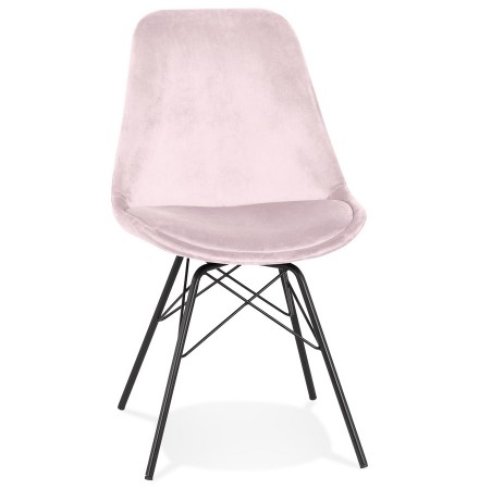 Chaise design 'ZAZY' en velours rose et pieds en métal noir