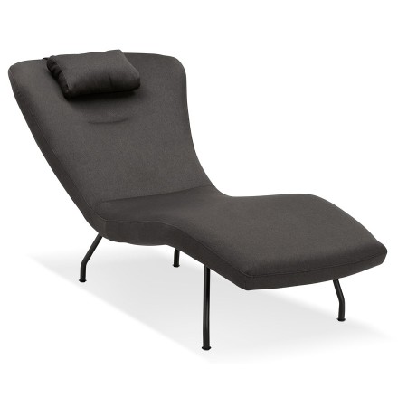 Chaise longue design 'ZOLA' en tissu gris et pieds en métal noir