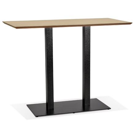 Table haute design 'ZUMBA BAR' en bois finition naturelle avec pied en métal noir - 150x70 cm