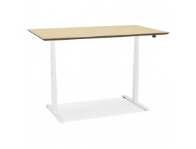 Bureau assis-debout électrique 'BIONIK'avec plateau en bois finition naturelle et pied en métal blanc - 150x70 cm