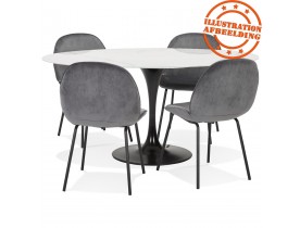 Table à manger 'CHAMAN' ovale en verre blanc effet marbre et pied central noir - 160x105 cm