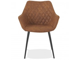 Chaise avec accoudoirs 'CHIGI' gaufrée en microfibre brune et pieds en métal noir