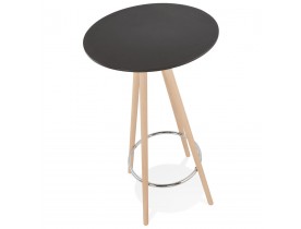 Table haute / Mange-debout rond 'GALA' en bois noir et pieds finition naturelle