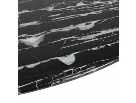 Table basse de salon ronde 'GOST MINI' en verre noir effet marbre et pied central blanc