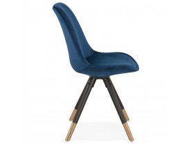Chaise design 'HAMILTON' en velours bleu et pieds en bois noir
