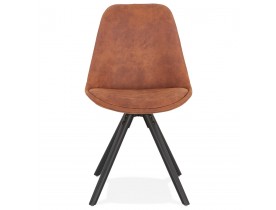 Chaise confortable 'HARRY' en microfibre brune et pieds en bois noir