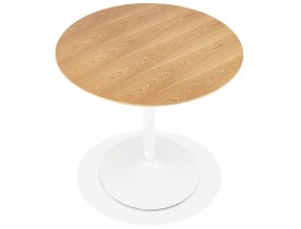 Table ronde design 'HUSH' en bois finition naturelle et métal blanc - Ø 80 cm