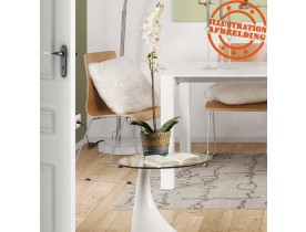 Table d'appoint 'KOMA' design en verre et pied blanc