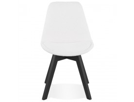 Chaise design 'LINETTE' en tissu bouloché blanc et pieds en bois noir