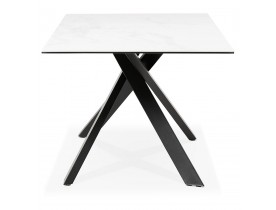 Table à diner 'MARKINA' en céramique blanche avec pied central en x noir - 180x90 cm