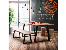 Table de salle à manger style industriel 'RAFA' en bois massif et métal - 200x95 cm