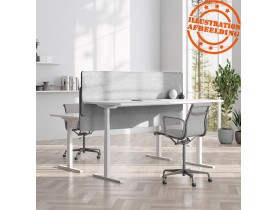 Cloison acoustique de bureau 'TAVO' en tissu gris et pieds en métal blanc - 160x65 cm