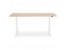 Bureau assis debout électrique 'TRONIK' blanc avec plateau en bois finition naturelle - 140x70 cm