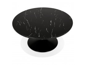 Table basse de salon 'URSUS MINI' noire en pierre effet marbre avec un pied central