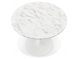 Table à dîner ronde 'URSUS' en pierre blanche effet marbre et métal blanc - Ø 90 cm