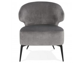 Fauteuil lounge design 'VICTOR' en velours gris et pieds en métal noir