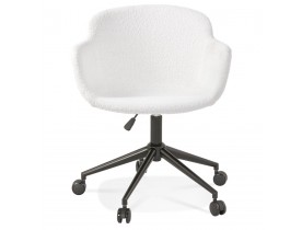 Chaise de bureau pivotante 'VIVIANE' en tissu bouclé blanc sur roulettes