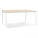 Table de réunion / bureau bench 'AMADEUS SQUARE' en bois finition naturelle et métal blanc - 160x160 cm