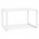Petit bureau droit design 'BAKUS' en verre et métal blanc - 120x60 cm