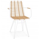 Chaise avec accoudoirs 'BASTIA' en rotin couleur naturelle et métal blanc