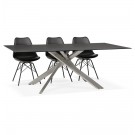 Table à diner design 'BIRDY' en verre noir avec pied central en métal - 200x100 cm
