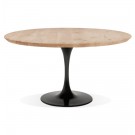 Table à manger ronde 'CANOPY' en chêne massif avec pied central en métal noir - Ø 140 cm