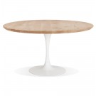 Table à manger ronde 'CANOPY' en chêne massif avec pied central en métal blanc - Ø 140 cm