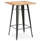 Table haute style industriel 'DARIUS' en bois foncé et pieds en métal noir