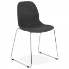 Chaise design 'DISTRIKT' en tissu gris foncé avec pieds en métal chromé