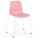 Chaise moderne 'EXPO' rose avec pieds en métal blanc