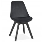 Chaise en velours noir 'JOE' avec structure en bois noir