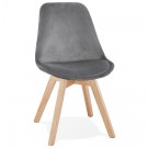 Chaise en velours gris 'JOE' avec structure en bois naturel