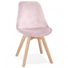 Chaise en velours rose 'JOE' avec structure en bois naturel