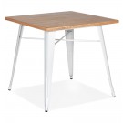 Table carrée style industriel 'MARCUS' en bois clair et pieds en métal blanc - 76x76 cm