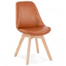 Chaise design 'NIAGARA' brune avec pieds en bois finition naturelle