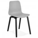 Chaise design 'PACIFIK' grise avec pieds en bois noir