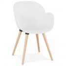 Chaise design scandinave 'PICATA' blanche avec pieds en bois
