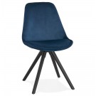 Chaise vintage 'RICKY' en velours bleu et pieds en bois noir
